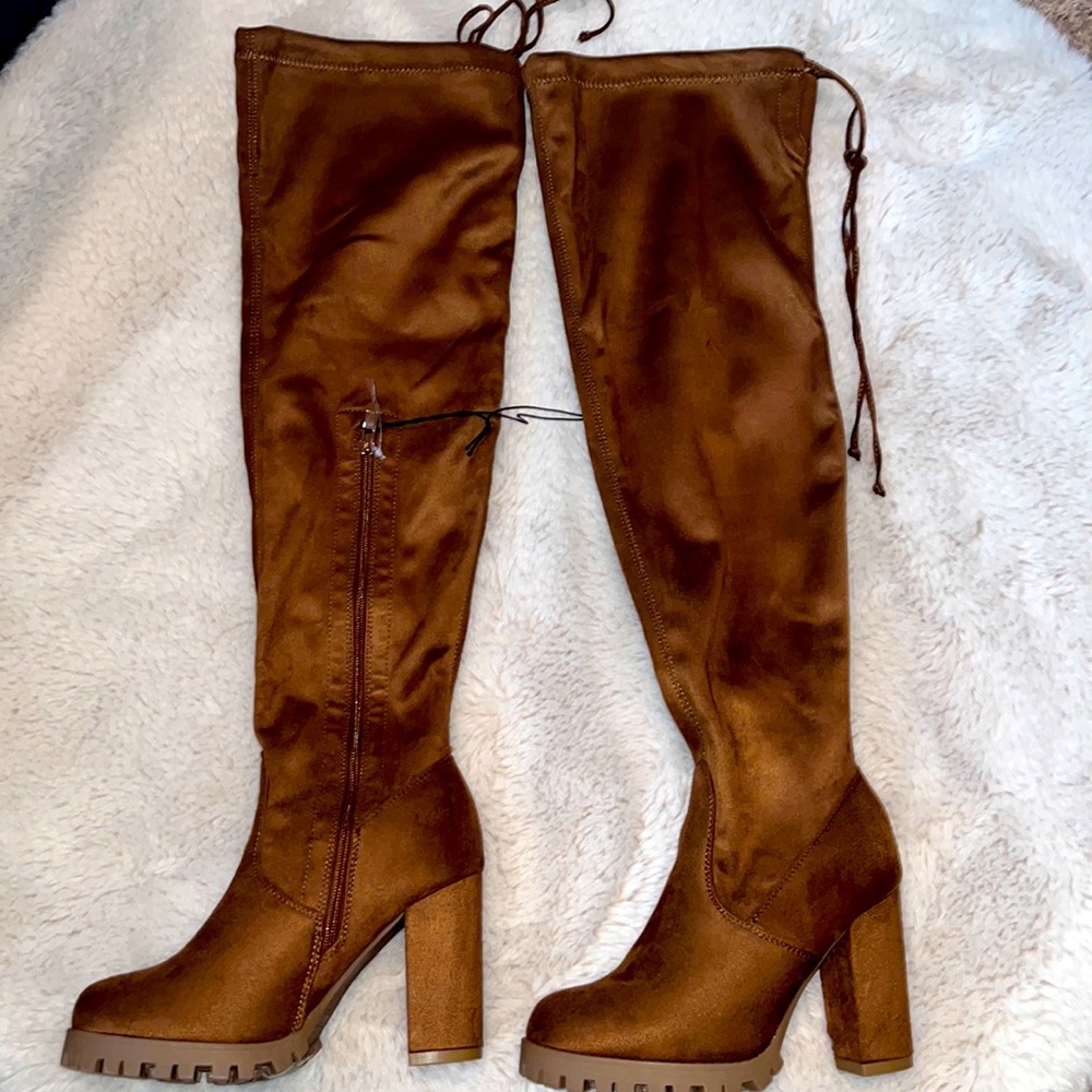 Top Moda brown micro suede over the knee boots size 7 NEVER WORN
